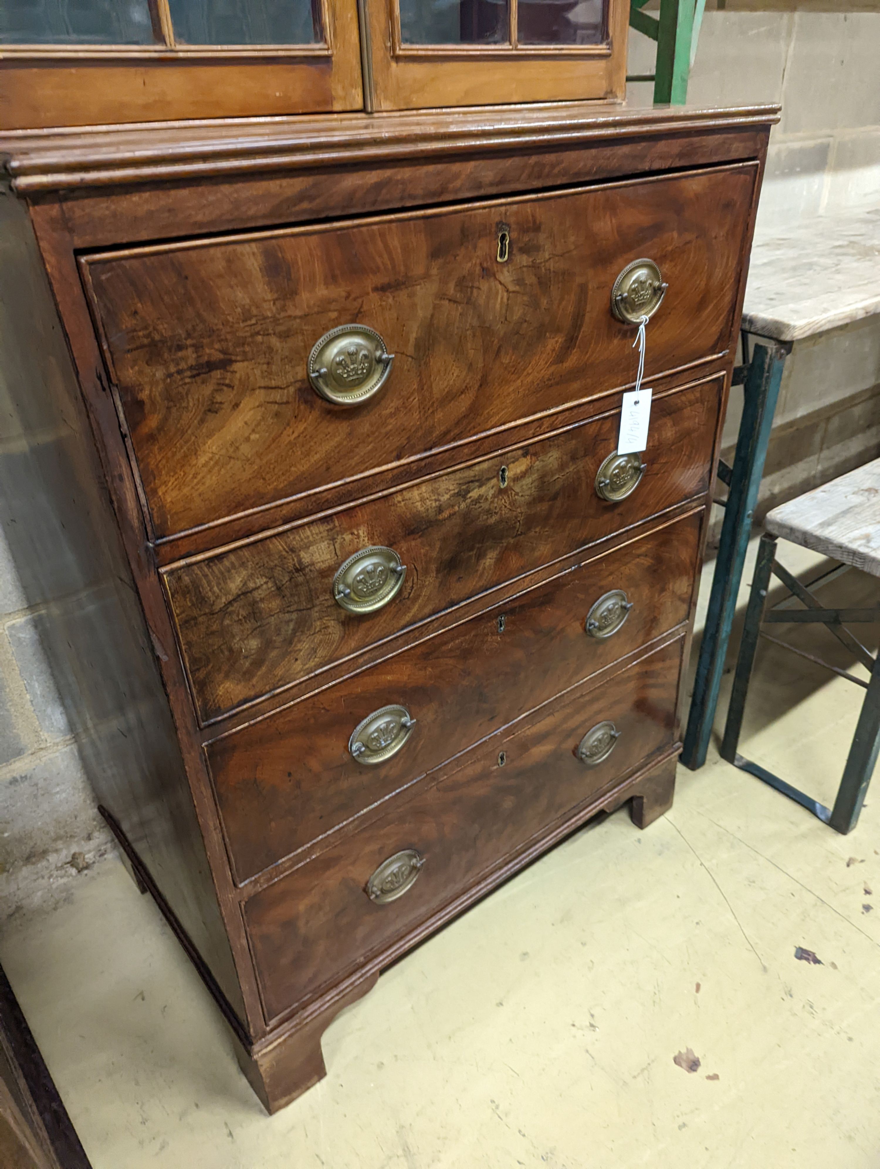 A George IV narrow mahogany secretaire bookcase, width 77cm, depth 48cm, height 207cm